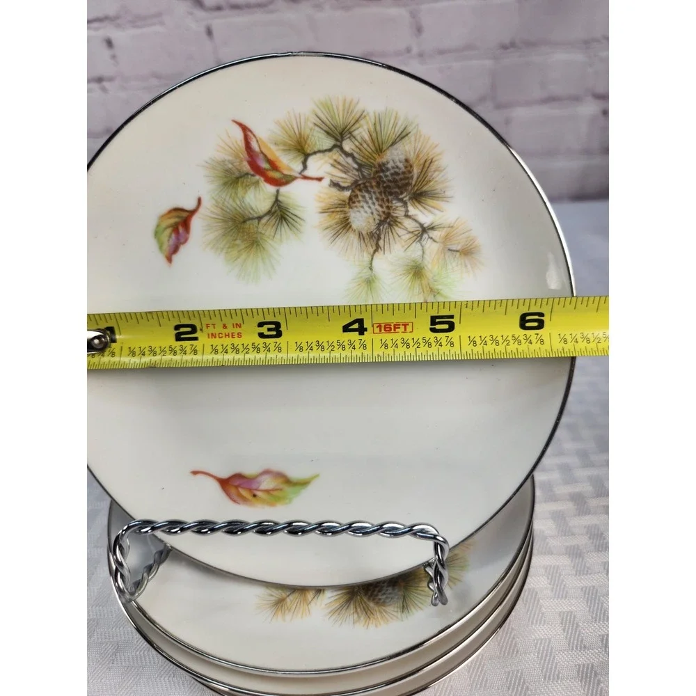 5 Seiko Dessert Bread Plates Pinecones Fall Pattern SEK2 Occupied Japan Vintage